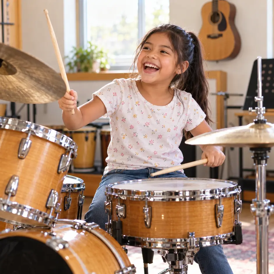 Young girl playin the Drums